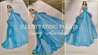 How to illustrate pleats  Pleated Gown  Fashion illustration tutorial for beginners  Sara Mrad [upl. by Barbuto]