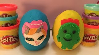 Sheriff Callies Wild West Surprise Eggs Play Doh Toby Sheriff Callie Blind Bags [upl. by Leuqcar]