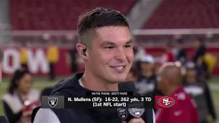 Nick Mullens Gets Emotional Talks to Brett Favre After Win in NFL Debut [upl. by Haldes766]