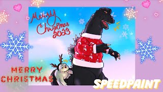 GODZILLA CHRISTMAS SPEEDPAINT [upl. by Ynohtnaluap]