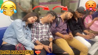 SLEEPING PRANK ON STRANGERS IN THE METRO  BOYS REACTIONS 🔥  AANCHAL THAKUR [upl. by Hebe]