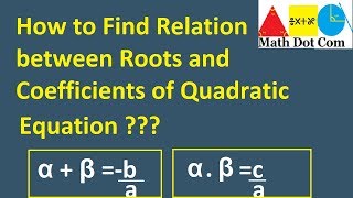 Relation Between Roots and Coefficients of Quadratic Equation  Math Dot Com [upl. by Amoakuh]