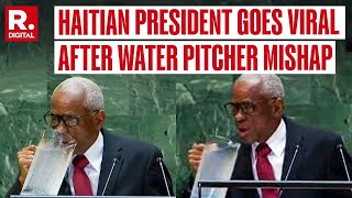 Haitian President Spills Water Over Himself During UNGA Speech Video Goes Viral [upl. by Nagaet594]