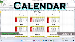 How to make Calendar in Excel 2024  Ms Excel me Calendar Kaise Banaye  Step by Step  Lecture 15 [upl. by Aicat]