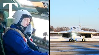 Putin flies Russian supersonic nuclear bomber in Kazan [upl. by Anolahs308]