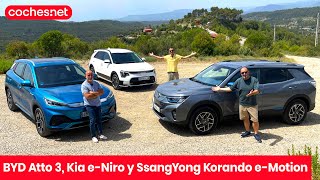 BYD Atto 3 Kia eNiro y SsangYong Korando eMotion  Prueba  Review en español  cochesnet [upl. by Ennailuj]