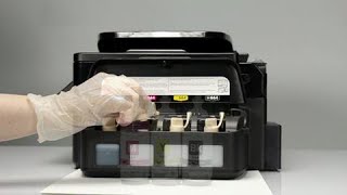 Epson WorkForce ET4500  How to Fill Your EcoTank Printer [upl. by Yrrat839]