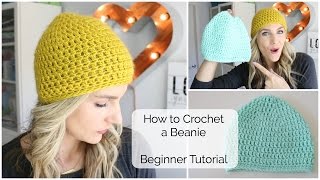 How to Crochet a Beanie  Beginner Tutorial [upl. by Maude]