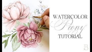 Watercolor Peony Tutorial  Paint with me Watercolor Flower Tutorial [upl. by Yatnoed]