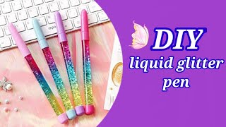 How to make cute liquid glitter pen Homemade liquid glitter pen  Pen decoration ideas  shorts [upl. by Llenehc]