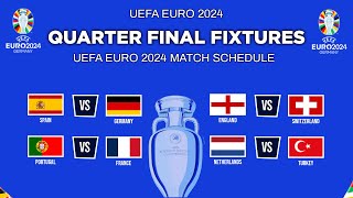 UEFA EURO 2024 Quarter Final FIXTURES amp SCHEDULE  Match Schedule EURO 2024 Quarter Final [upl. by Aneehc]