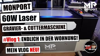 Monport 60W CO2 Laser Graviermaschine amp Cutter mit Autofokus VLOG I [upl. by Tnerual]