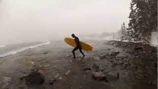 Winter Surfing on Lake Superior During Leap Year Blizzard of 2012 [upl. by Eilrahc931]