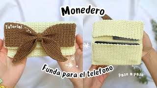 Monedero 🎀Coquette Tejido a Crochet📱Funda para el Telefono  Tutorial Hebras Crochet [upl. by Cigam]