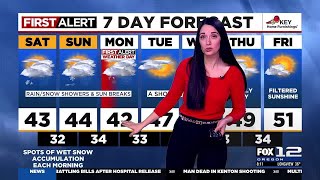 First Alert Saturday morning FOX 12 weather forecast 32 [upl. by Litsyrk]