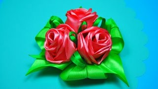 РОЗЫ из лент Простой способ Мастеркласс  Ribbon Rose Tutorial  ✿ NataliDoma [upl. by Ennaid]