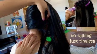 ASMR Hair Brushing Mic on Brush 4 No Talking Scalp Back Scratching Through Hair  HAIR PLAY [upl. by Katrine639]