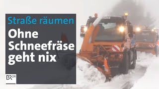 Schneeverwehte Hochrhönstraße Räumung mit 3erKonvoi  BR24 [upl. by Norbie]