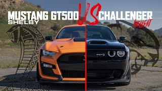 Shelby GT500 vs Challenger SRT Hellcat SUPERCHARGED V8 SHOWDOWN [upl. by Baillieu916]