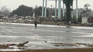 Photos Buildings in rubble snapped trees debris blocks Main Street in Bamberg South Carolina [upl. by Ynelram]