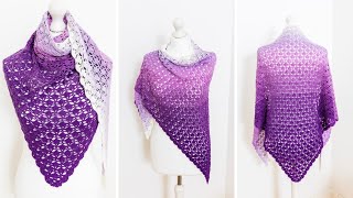 EASY Crochet Shawl Tutorial RELAXING 2row repeat 1 cake of yarn only [upl. by Ased]