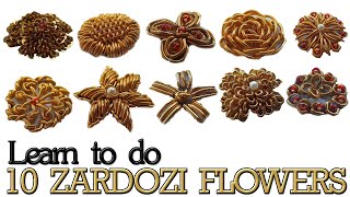 Hand Embroidery Zardosi Flower WorkLearn 10 ZardoziDabkaFrenchwire Flowers Zardosi Work Tutorial [upl. by Tabbie300]