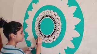 Mandala Wall Art Mandala Art on Wall  NO STENCILS  S crafts [upl. by Lavina]