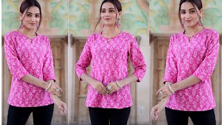 Viral Short Kurti Cutting And StitchingJeans TopCotton Short Kurti Making Very Easy [upl. by Kermit]