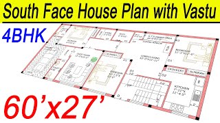 South Face House Plan With Vastu  60X27 Ghar Ka Naksha  180 Gaj  1620 Sqft  4BHK  Civil Users [upl. by Nnahtur]