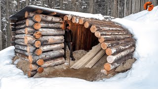 Man Builds Warm Survival Shelter for Winter  Start to Finish Build By osbushcraft [upl. by Pentheam]