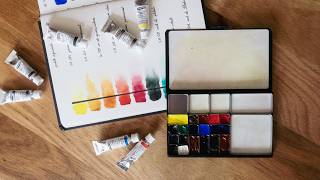 Filling my watercolor palette ✥ Art Toolkit folio unboxing setup and swatch [upl. by Tioneb]