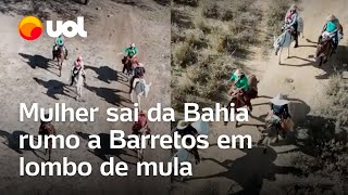 Mulher de 71 anos sai da Bahia no lombo de mula rumo a rodeio em Barretos [upl. by Atsugua825]