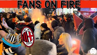 AC Milan Ultras LAUNCH Flares At Newcastle Fans Milan March To St James’ Park [upl. by Amaj]