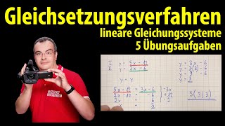 Gleichsetzungsverfahren  5 einfache Aufgaben zum Üben  lineare Gleichungssysteme LGS [upl. by Muscolo]