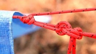 How to tie three basic knots for making quick easy tarp survival shelters [upl. by Vernier725]