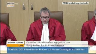 Urteil des BVerfG zum EuroRettungsschirm ESM am 18032014 [upl. by Llekcor]