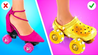 🛼I MADE COOL SHOES WITH WHEELS Rich vs Broke Students⚡️ Amazing Clothes Hacks amp Tips by 123 GO [upl. by Katy54]