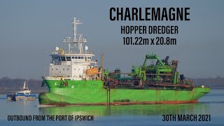 Hopper dredger CHARLEMAGNE outbound from port of ipswich 30321 [upl. by Seuguh]