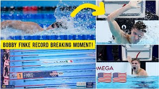 🇺🇸 Bobby Finke world record breaking swimming to win gold in mens 1500M freestyle Paris Olympics [upl. by Eslek]