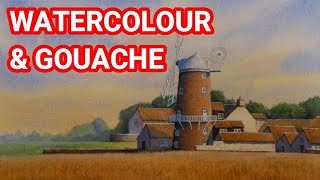 Watercolour And Gouache Landscape Painting Demonstration How to Paint Landscapes Mixed Media [upl. by Tomlinson421]