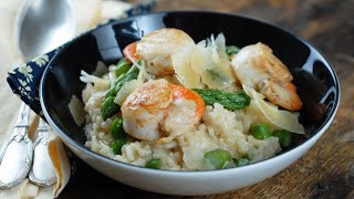 Recette  Risotto aux SaintJacques et aux asperges [upl. by Tinor]