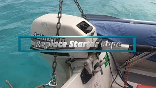 Pull Starter Rope Replacement  2000 Johnson 99 Outboard [upl. by Elleinad652]