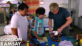 Gordon Ramsay Helps Prepare Food For A Malaysian Dinner Party  Gordons Great Escape [upl. by Nnaytsirk]