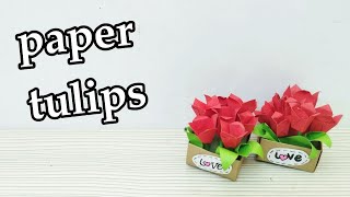 Origami Tulip Flower🌷How to make paper tulip  Paper Tulip Box [upl. by Lysander]