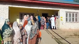 Women voters waiting enthusiastically outside polling booths in Gulmarg [upl. by Nueovas]