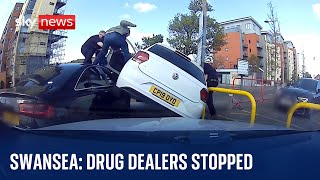 Wales Car upended as Swansea drug dealers fail to escape police [upl. by Atwahs]