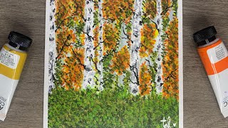 Birch Tree Forest Painting for Beginners  Acrylic Painting for Beginners [upl. by Nanreit]