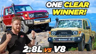 V8 vs 4 Cylinder LandCruiser Dyno Tuning shootout New 79 Series compared towing amp offroad [upl. by Nowtna]