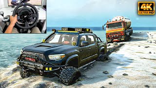 Toyota Tacoma TRD  Towing a Stuck Heavy Fuel Tanker  SnowRunner  Thrustmaster T300RS gameplay [upl. by Godliman]