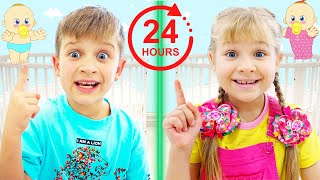 Roma and Diana 24 Hour Baby Challenge and Other Fun Challenges for Kids [upl. by Erbas422]